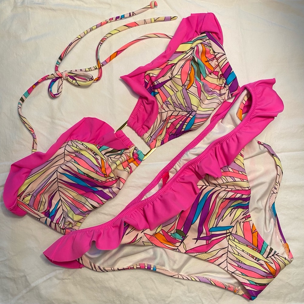 Victoria’s Secret Bikini, Pink Ruffles, Bandeau Halter Top, Large